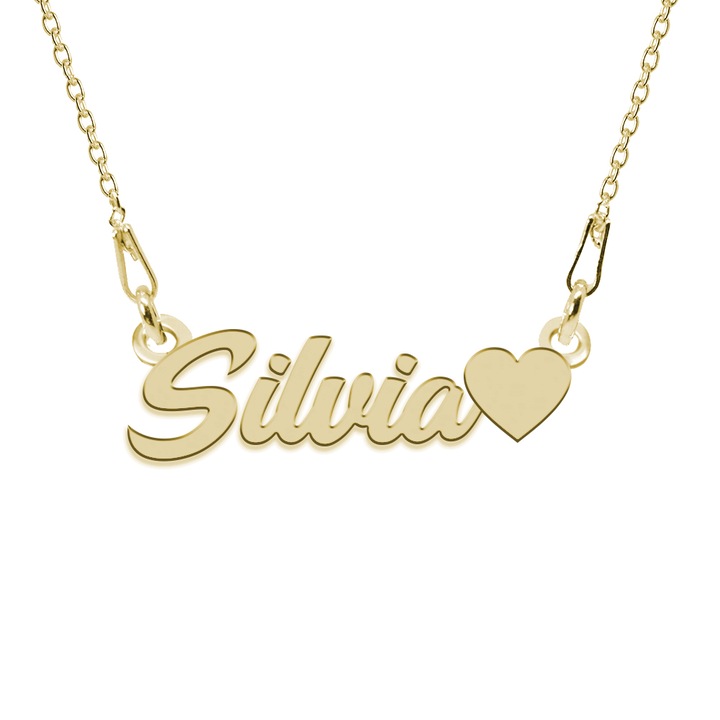Colier Argint, Inimioara, Nume Silvia, 45 cm