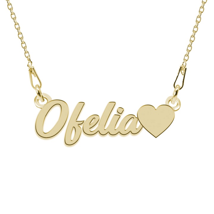 Colier Argint, Inimioara, Nume Ofelia, 45 cm