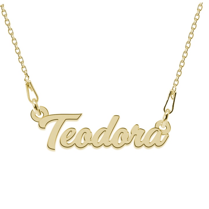 Colier Argint 925, Placat cu Aur 24K, Nume Teodora, 45 cm
