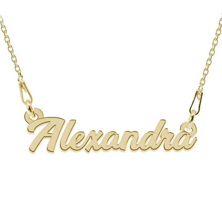 Colier Argint 925, Placat cu Aur 24K, Nume Alexandra, 45 cm