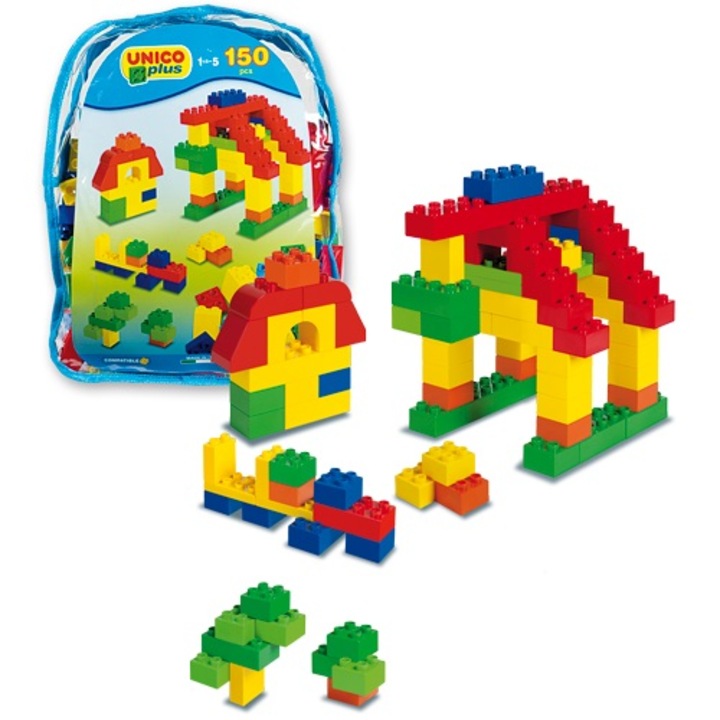 Set constructie Unico Plus Rucsac transparent din plastic, cu 150 piese, multicolor