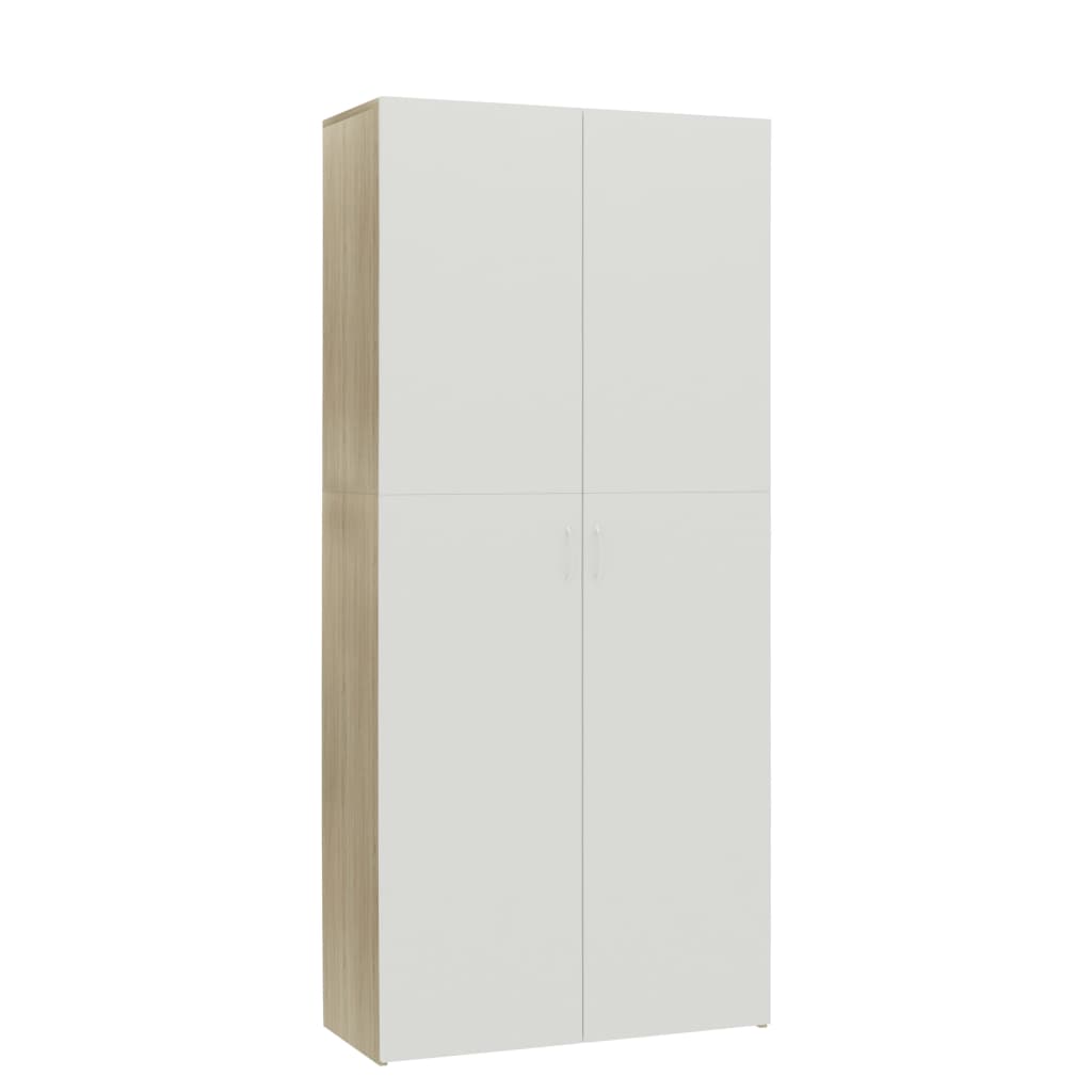 Pantofar 2 usi, vidaXL, PAL, 80 x 35,5 x 180 cm, Alb/Maro