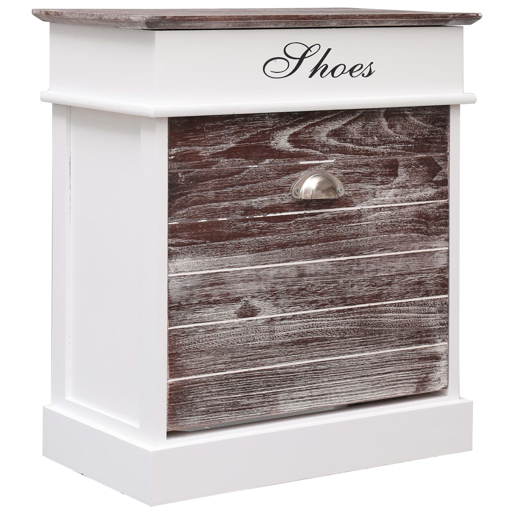 Pantofar cu zona depozitare, vidaXL, Lemn paulownia, 50 x 28 x 58 cm, Alb/Maro