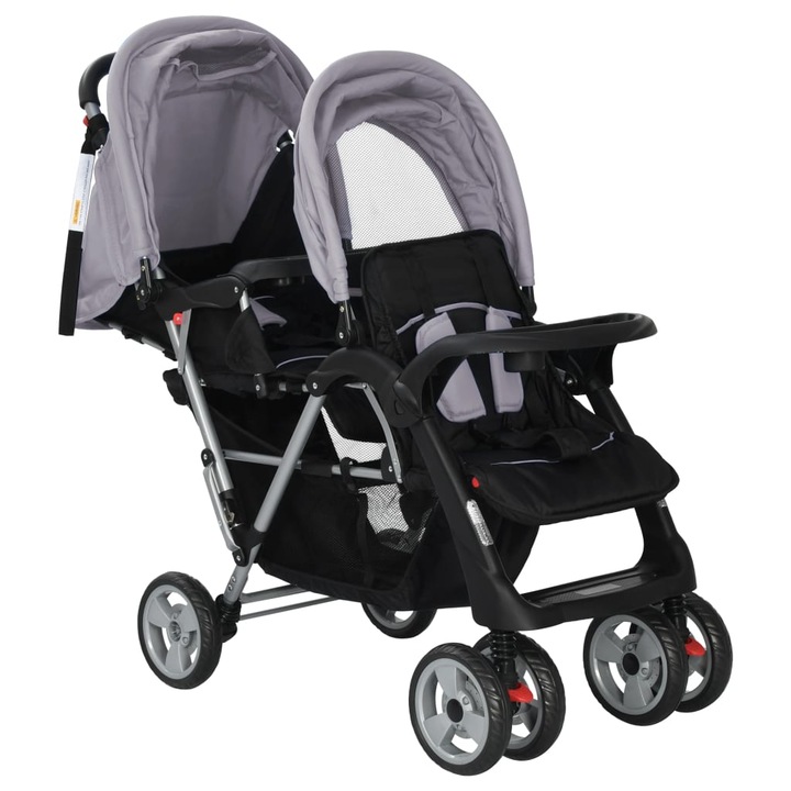 Комбинирана количка тандем Vida XL, Стомана, Сив/Черен