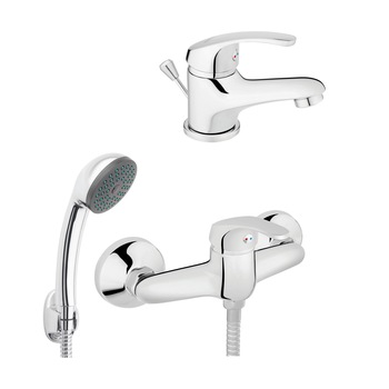 Set FERRO BASIC 3in1 Baterie dus + Set para dus + Baterie stativa lavoar cu ventil, crom Set FERRO BASIC 3in1 Baterie dus + Set para dus + Baterie stativa lavoar cu ventil, crom