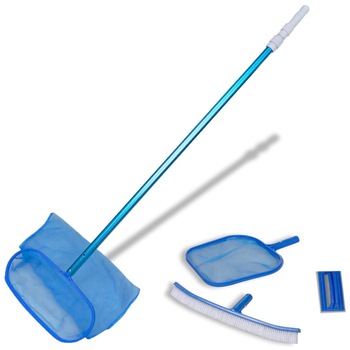 Set de curatare pentru piscina, vidaXL, Plastic, 380 x 430 190 mm, Albastru Set de curatare pentru piscina, vidaXL, Plastic, 380 x 430 190 mm, Albastru