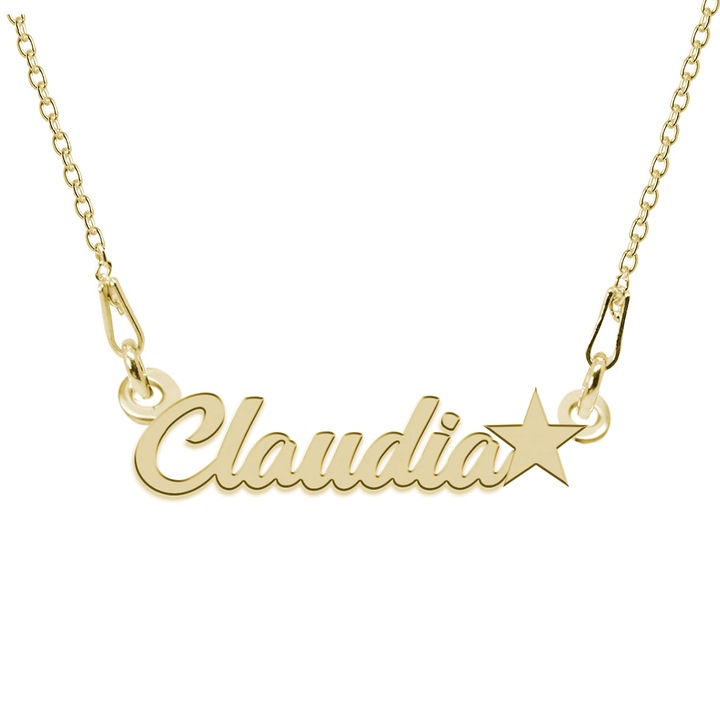 Colier Argint 925, Placat cu Aur 24K, Steluta, Nume Claudia, 45 cm