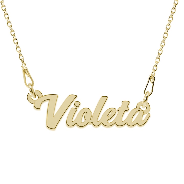Colier Argint 925, Placat cu Aur 24K, Nume Violeta, 45 cm
