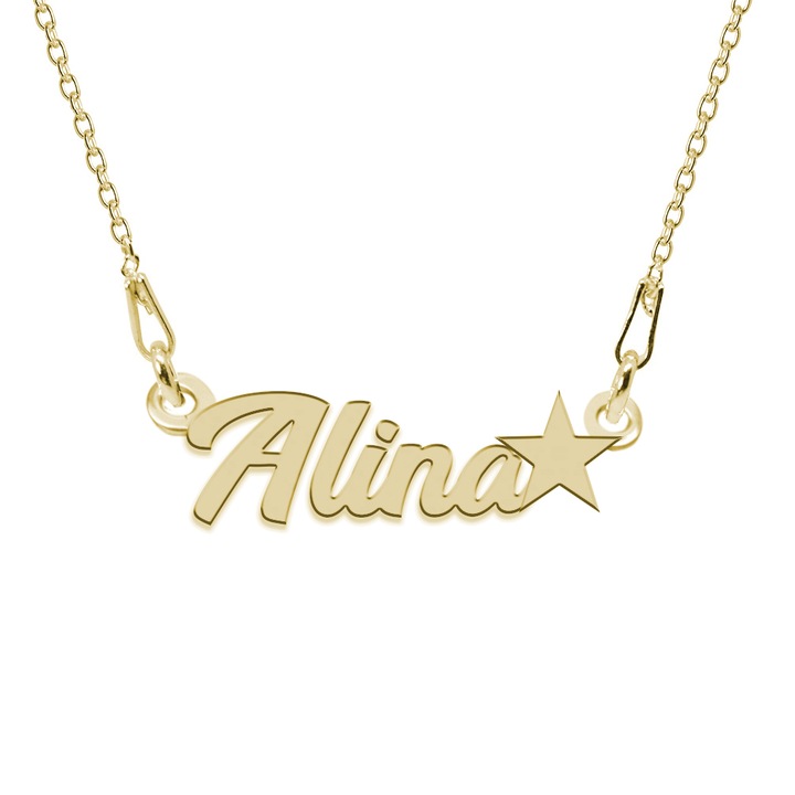 Colier Argint 925, Placat cu Aur 24K, Steluta, Nume Alina, 45 cm