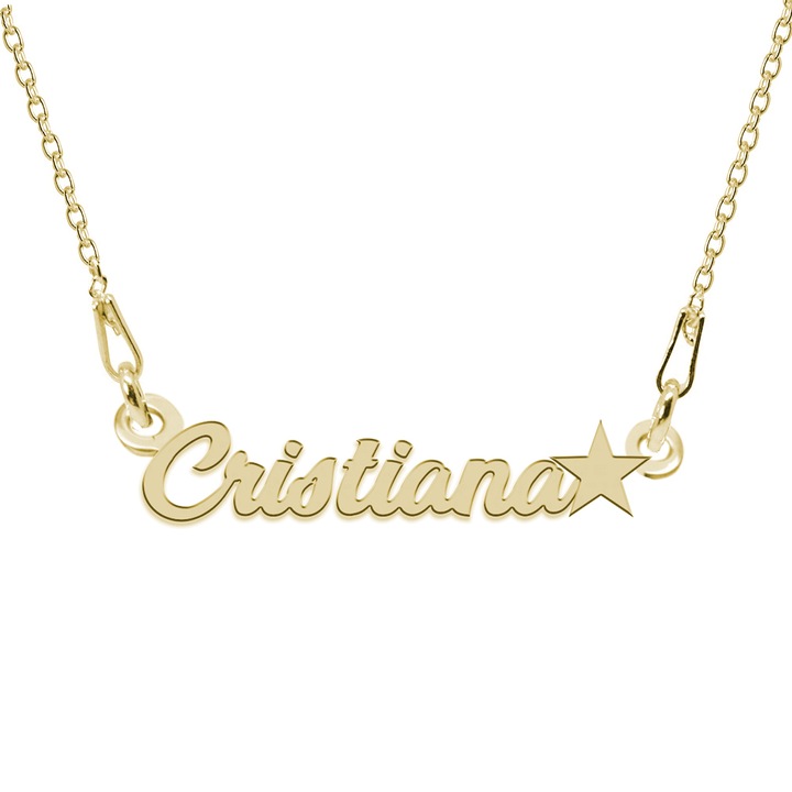 Colier Argint 925, Placat cu Aur 24K, Steluta, Nume Cristiana, 45 cm