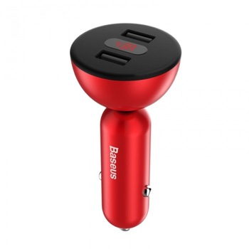 Incarcator Auto Baseus, Shake-head Power Display, 4.8 A 2 x USB, Rosu Incarcator Auto Baseus, Shake-head Power Display, 4.8 A 2 x USB, Rosu