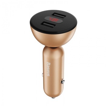 Incarcator Auto Baseus, Shake-head Power Display, 4.8 A 2 x USB, Auriu Incarcator Auto Baseus, Shake-head Power Display, 4.8 A 2 x USB, Auriu