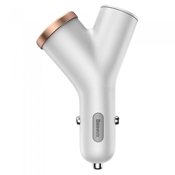 Incarcator auto cu 2 iesiri USB si extindere bricheta , Baseus Y Type , 3.4 A , 12V-24V , alb Incarcator auto cu 2 iesiri USB si extindere bricheta , Baseus Y Type , 3.4 A , 12V-24V , alb