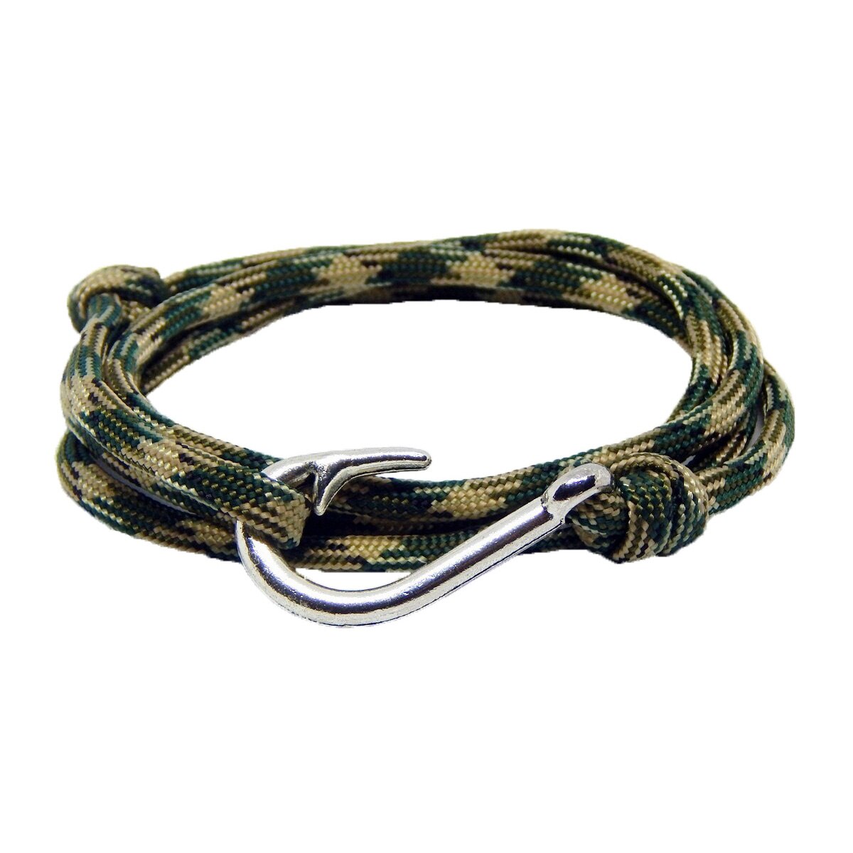 Bratara reglabila din snur paracord camo green si inchizatoare Fish Hook