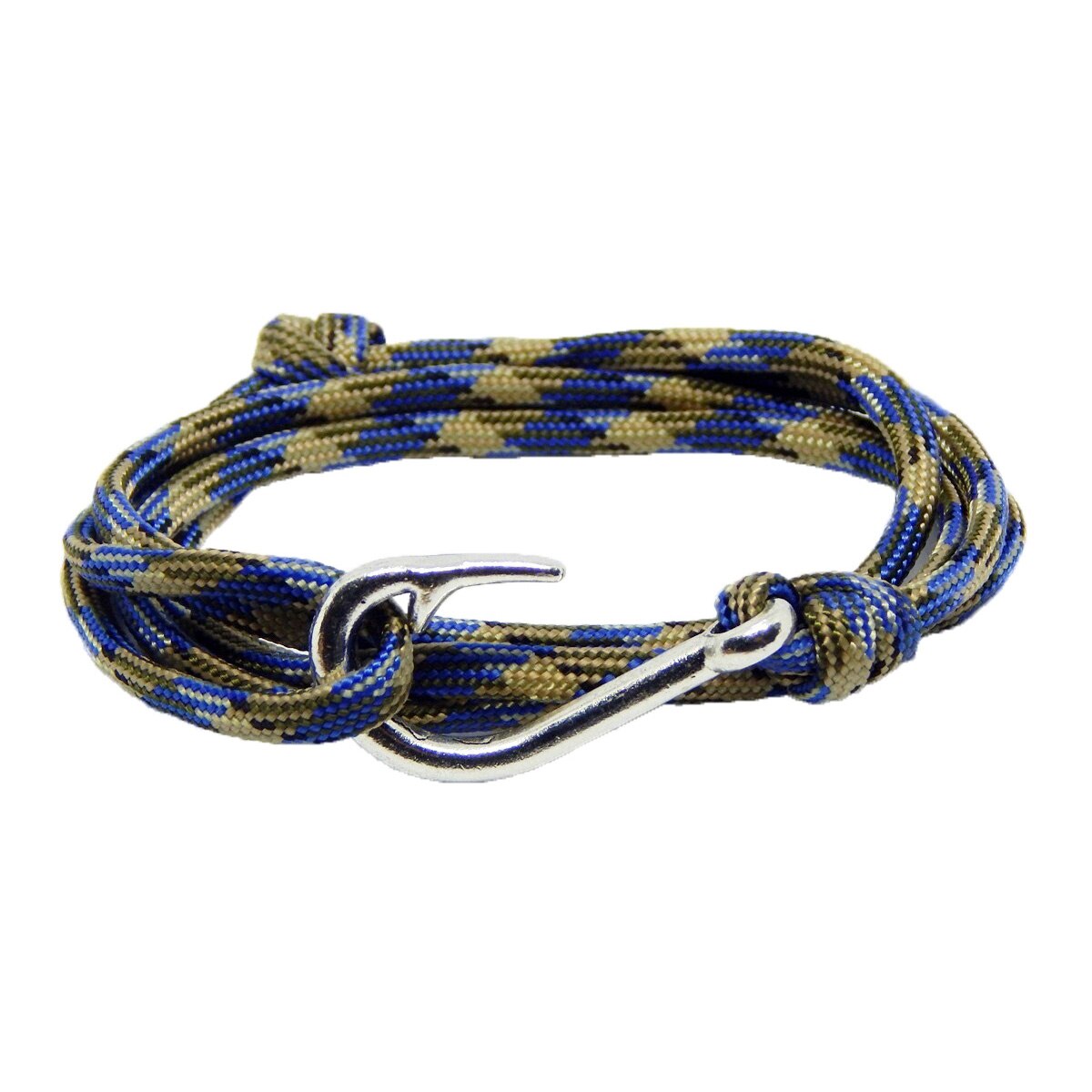 Bratara reglabila din snur paracord camo blue si inchizatoare Fish Hook