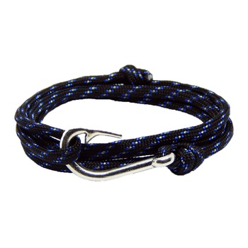Bratara reglabila din snur paracord negru cu insertii albe si albastre si inchizatoare Fish Hook Bratara reglabila din snur paracord negru cu insertii albe si albastre si inchizatoare Fish Hook