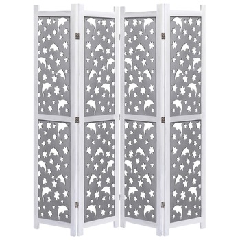 Paravan de camera 4 panouri, model delfini, vidaXL, Lemn, 140 x 165 cm, Gri Paravan de camera 4 panouri, model delfini, vidaXL, Lemn, 140 x 165 cm, Gri