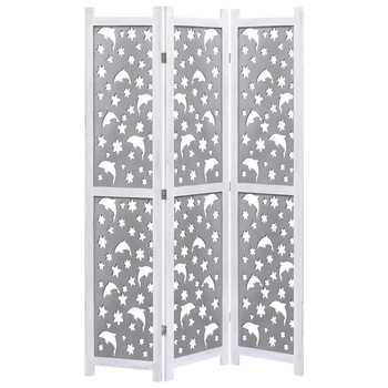Paravan de camera 4 panouri, model delfini, vidaXL, Lemn, 105 x 165 cm, Gri Paravan de camera 4 panouri, model delfini, vidaXL, Lemn, 105 x 165 cm, Gri