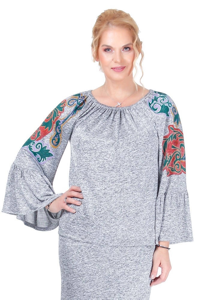 Bluza jerse gri pictat Liza Panait R-2010E