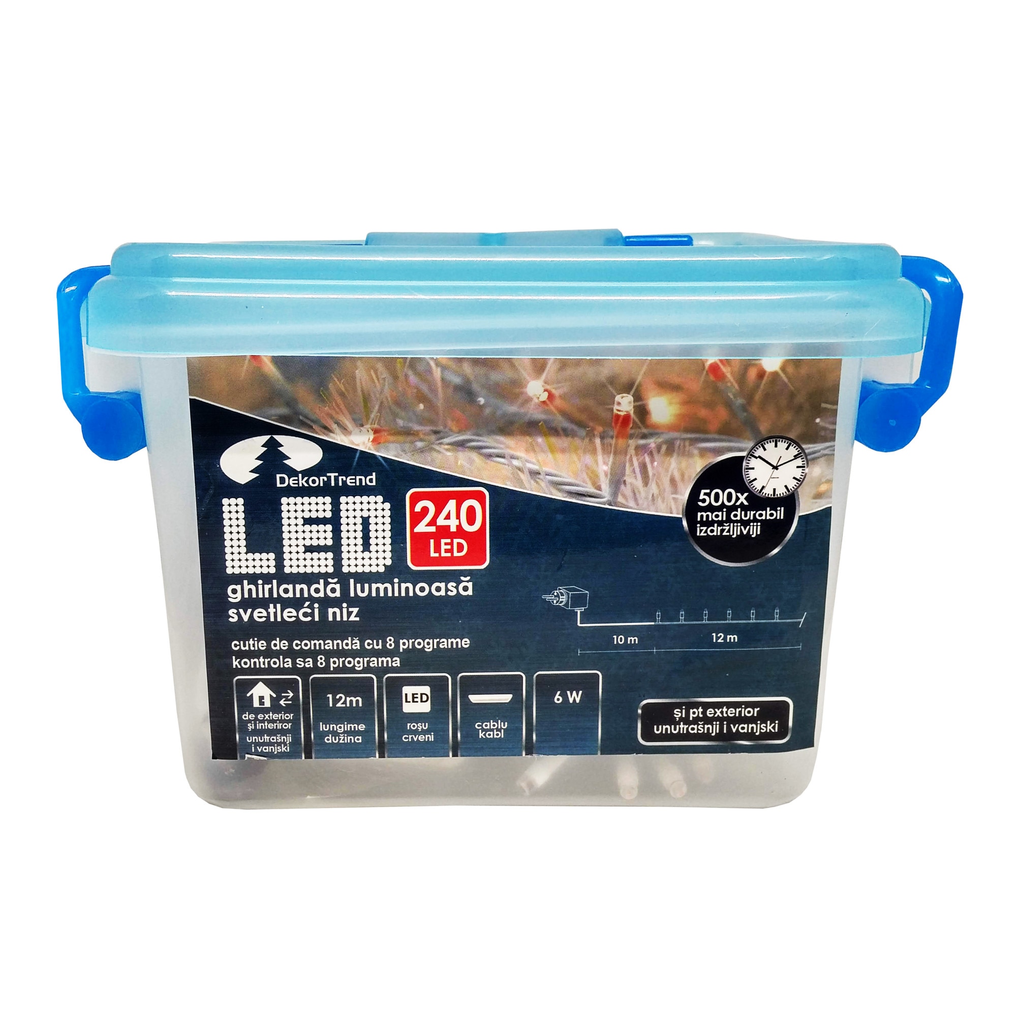 Ghirlanda luminoasa Dekortrend, KDVF 244, 240 LEDuri, lungime 9m, rosu, cablu alb, cu cablu alimentare 10m, interior-exterior
