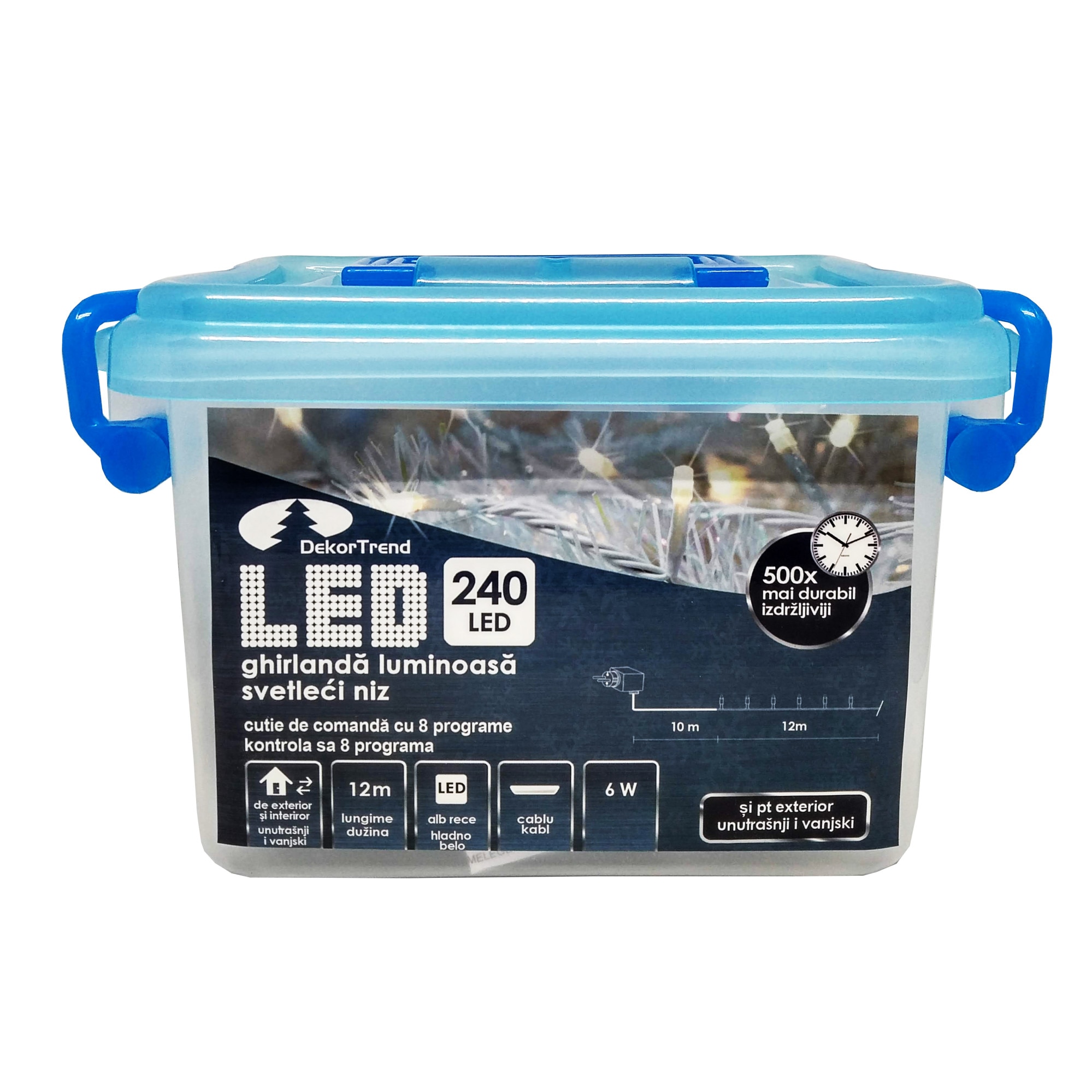 Ghirlanda luminoasa Dekortrend, KDVF 242, 240 LEDuri, lungime 9m, alb rece, cablu alb, cu cablu alimentare 10m, interior-exterior