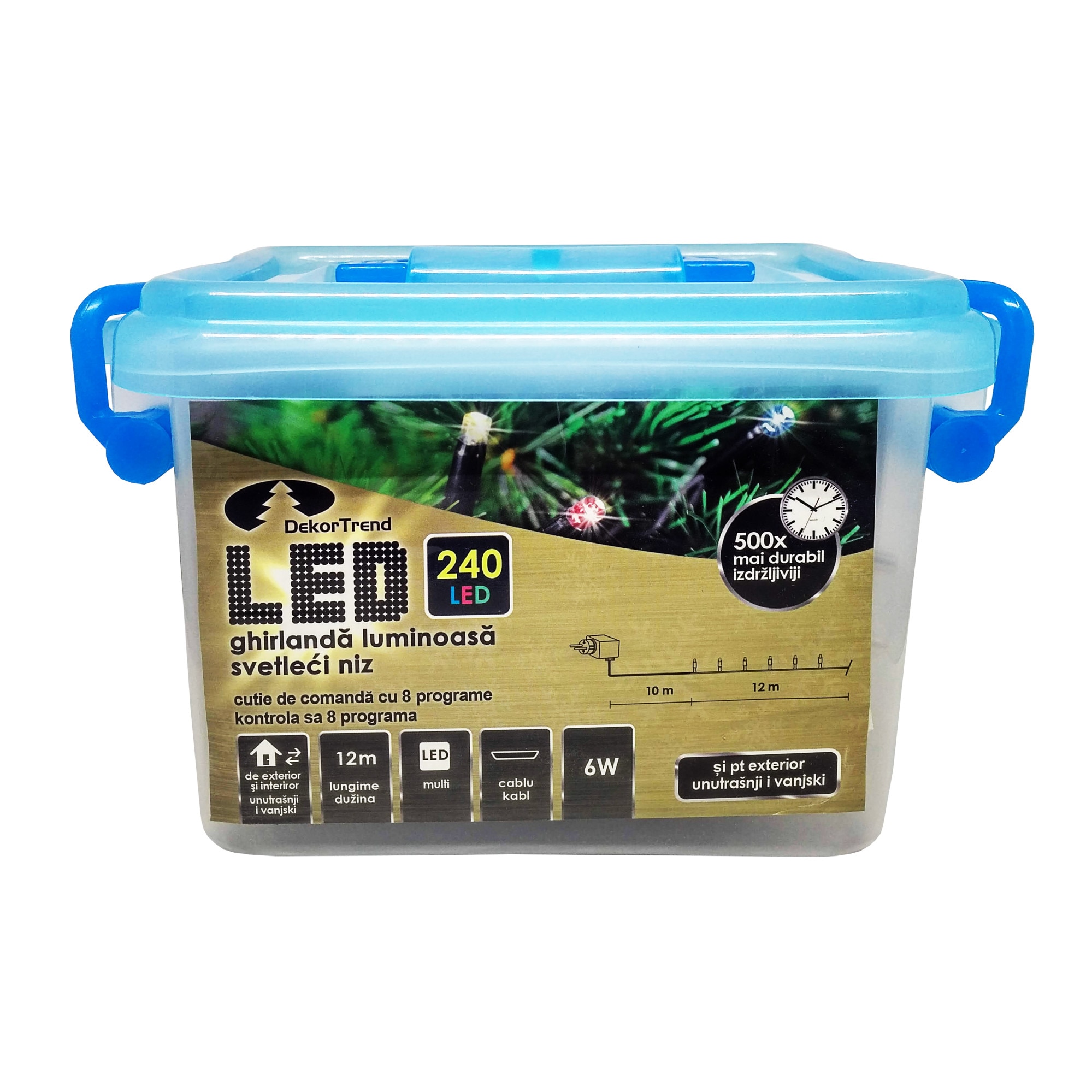Ghirlanda luminoasa Dekortrend, KDV 245, 240 LEDuri, lungime 12m, multicolor, cablu negru, cu cablu alimentare 10m, interior-exterior