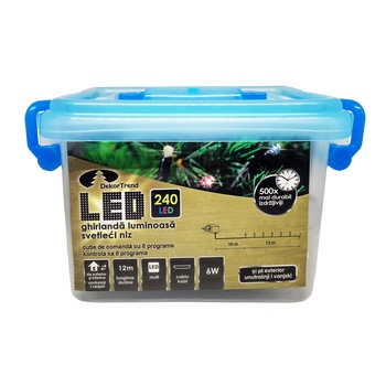 Ghirlanda luminoasa Dekortrend, KDV 245, 240 LEDuri, lungime 12m, multicolor, cablu negru, cu cablu alimentare 10m, interior-exterior Ghirlanda luminoasa Dekortrend, KDV 245, 240 LEDuri, lungime 12m, multicolor, cablu negru, cu cablu alimentare 10m, interior-exterior