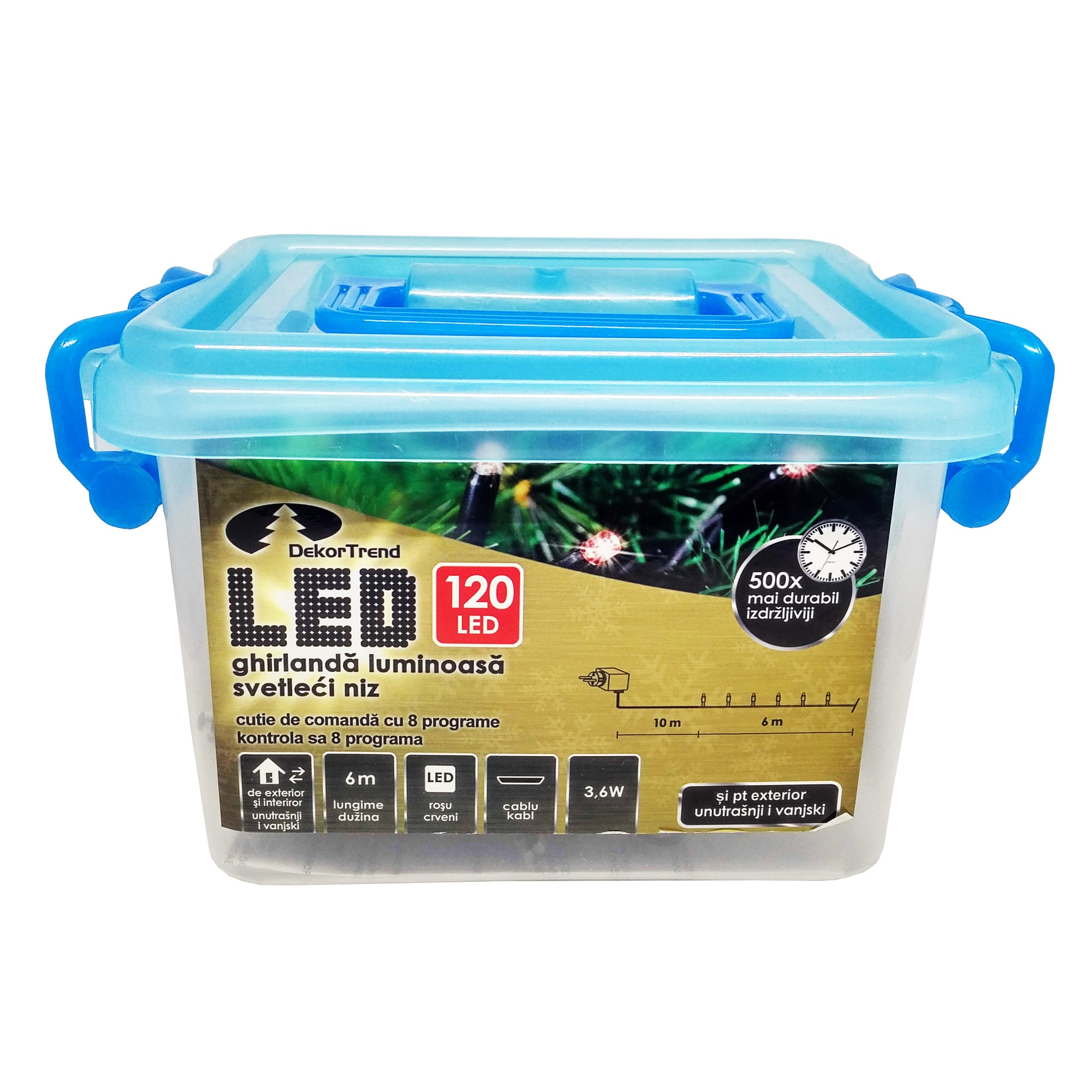 Ghirlanda luminoasa Dekortrend, KDV 124, 120 LEDuri, lungime 6m, rosu, cablu negru, cu cablu alimentare 10m, interior-exterior