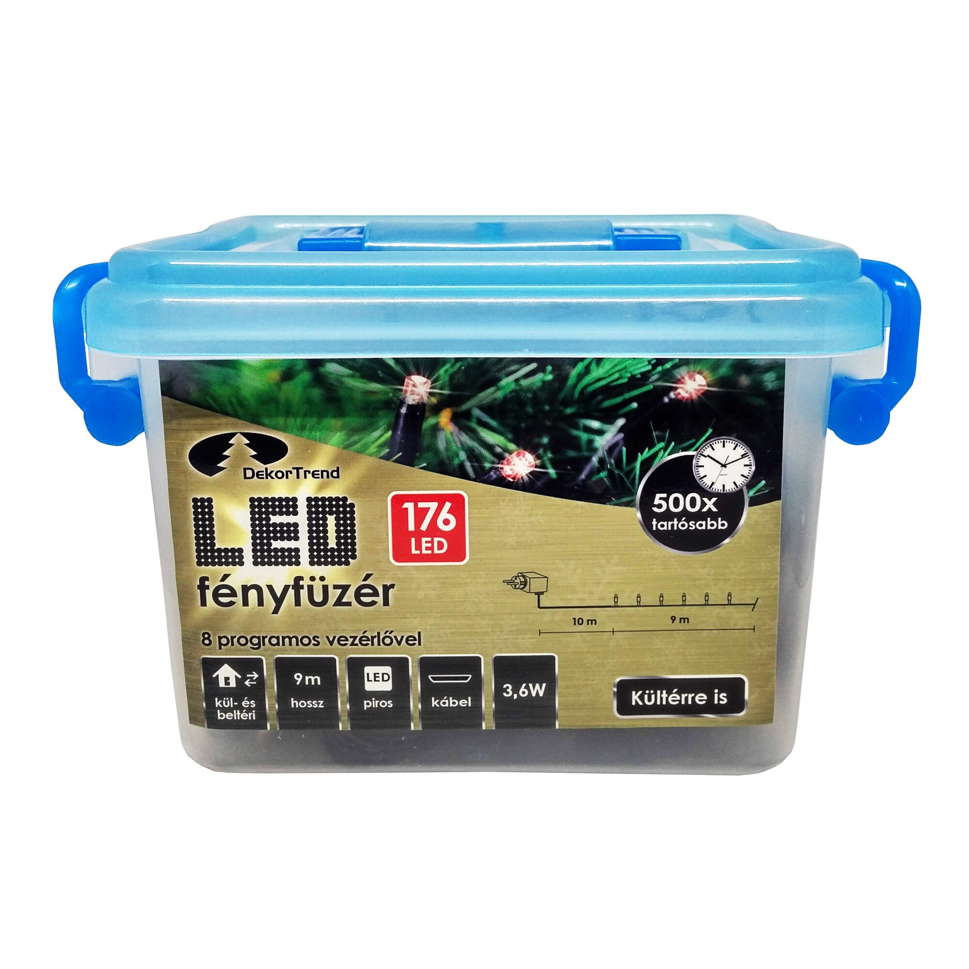 Ghirlanda luminoasa Dekortrend, KDV 174, 170 LEDuri, lungime 9m, rosu, cablu negru, cu cablu alimentare 10m, interior-exterior