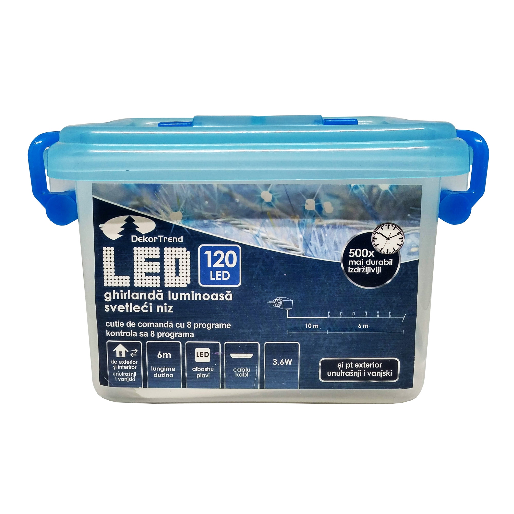 Ghirlanda luminoasa Dekortrend, KDVF 123, 120 LEDuri, lungime 6m, alb cald, cablu alb, cu cablu alimentare 10m, interior-exterior