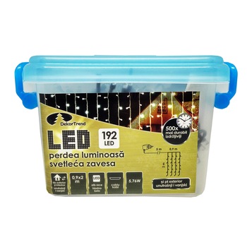 Perdea luminoasa DekorTrend, KDL 133, 192 LEDuri, lungime 0,9 x 2m, alb rece, cablu negru, cu cablu de alimentare 5m, interior-exterior Perdea luminoasa DekorTrend, KDL 133, 192 LEDuri, lungime 0,9 x 2m, alb rece, cablu negru, cu cablu de alimentare 5m, interior-exterior