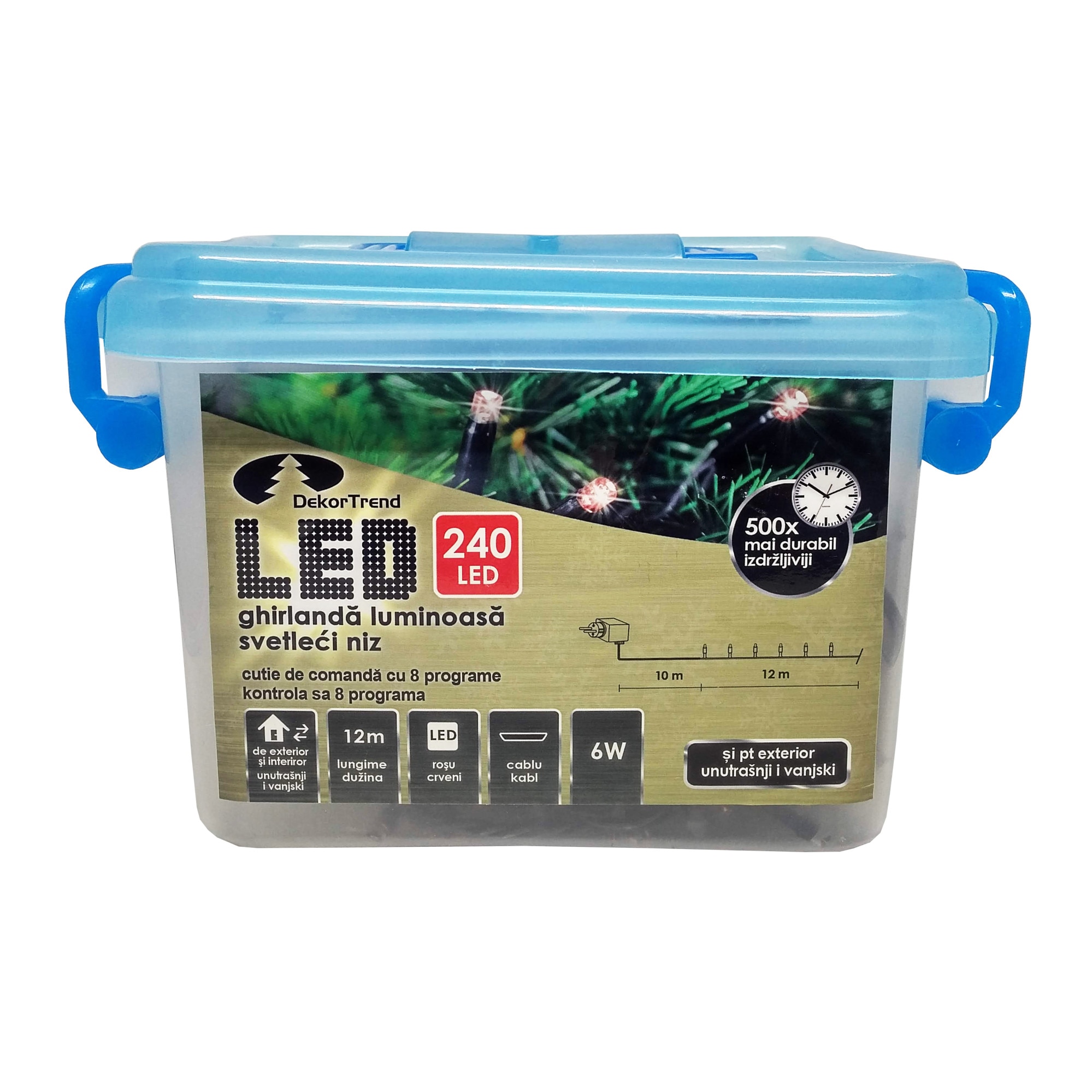 Ghirlanda luminoasa Dekortrend, KDV 243, 240 LEDuri, lungime 12m, albastru, cablu negru, cu cablu alimentare 10m, interior-exterior
