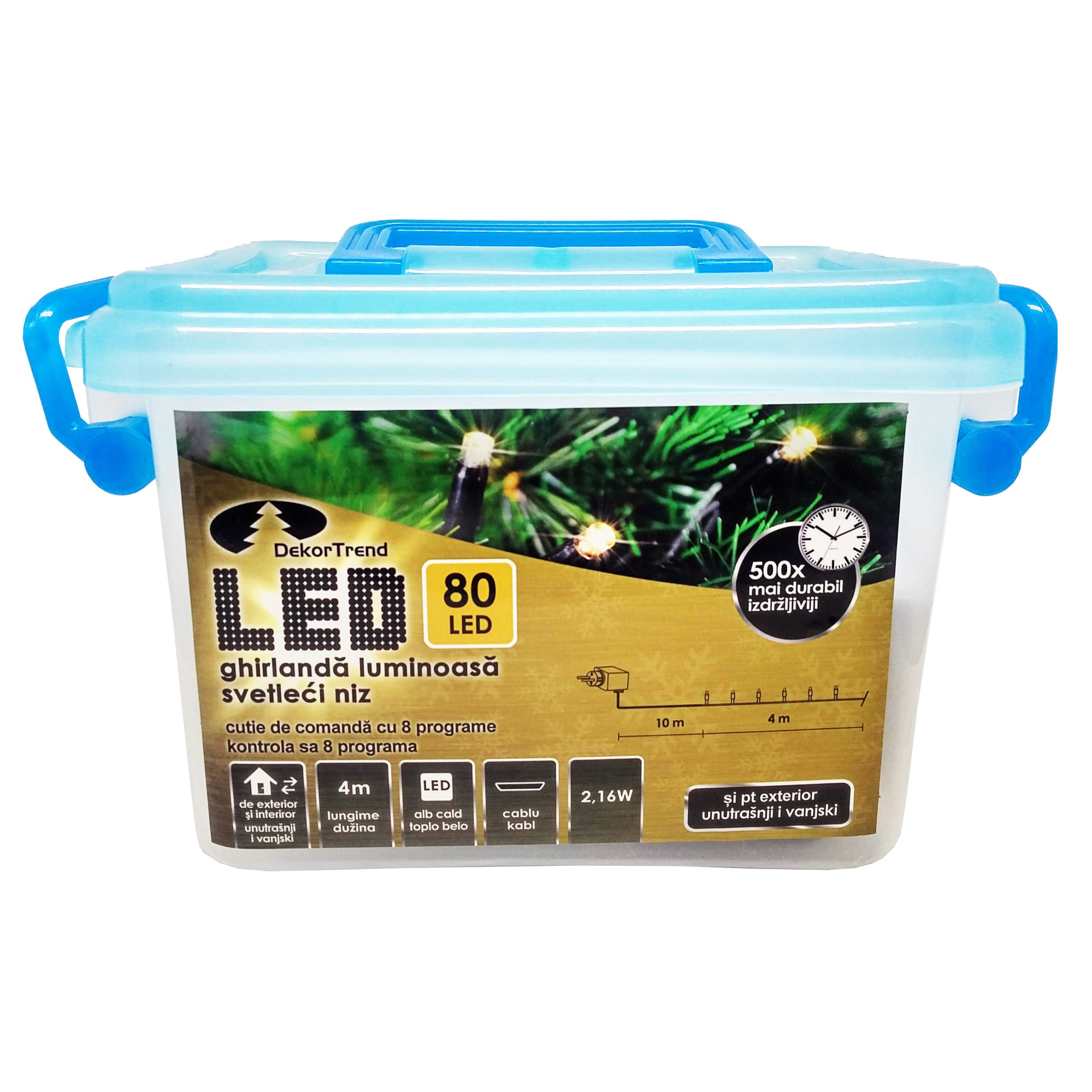 Ghirlanda luminoasa Dekortrend, KDV 081, 80 LEDuri, lungime 4m, alb cald, cablu negru, cu cablu alimentare 10m, interior-exterior
