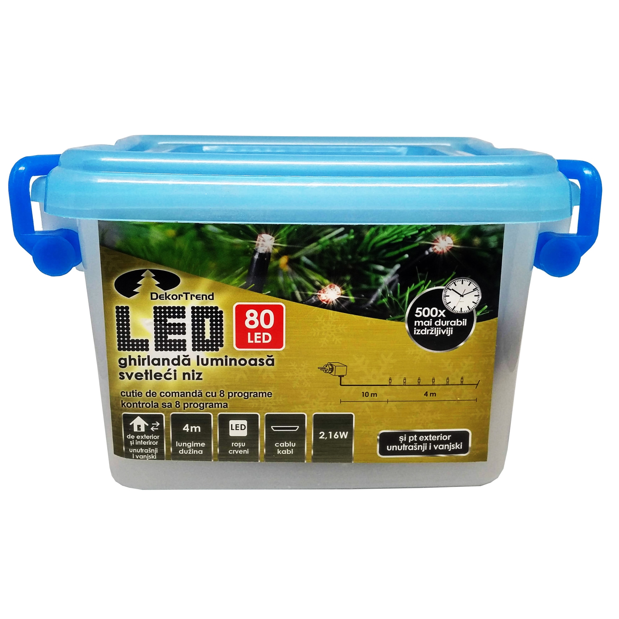 Ghirlanda luminoasa Dekortrend, KDV 084, 80 LEDuri, lungime 4m, rosu, cablu negru, cu cablu alimentare 10m, interior-exterior