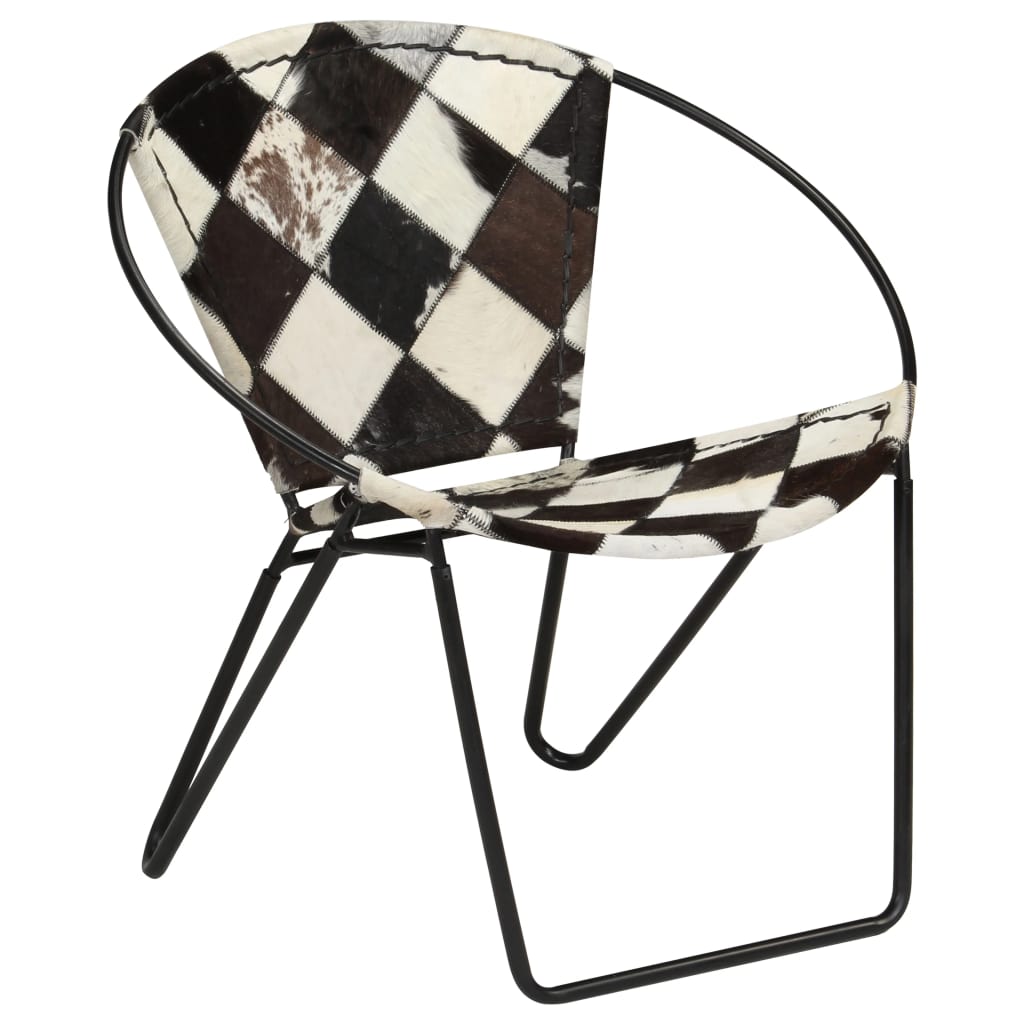 Scaun relaxant, vidaXL, Piele/otel, 69 x 69 x 69 cm, Negru