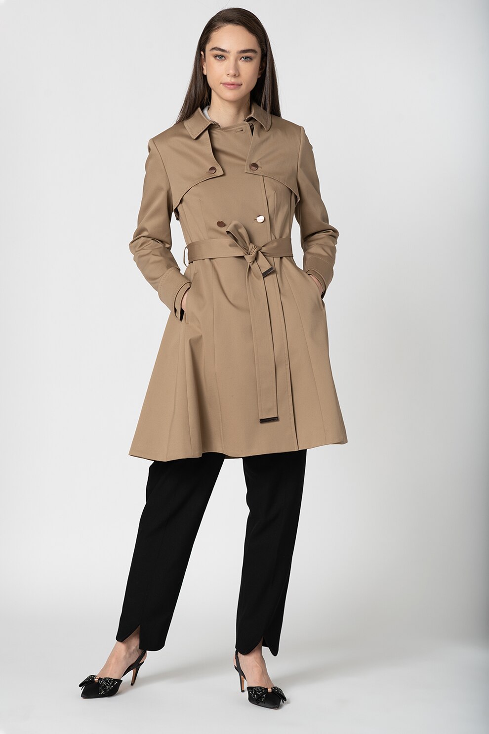 Ted Baker, Pandura bővülő dupla gombsoros trenchcoat, Tópbarna,