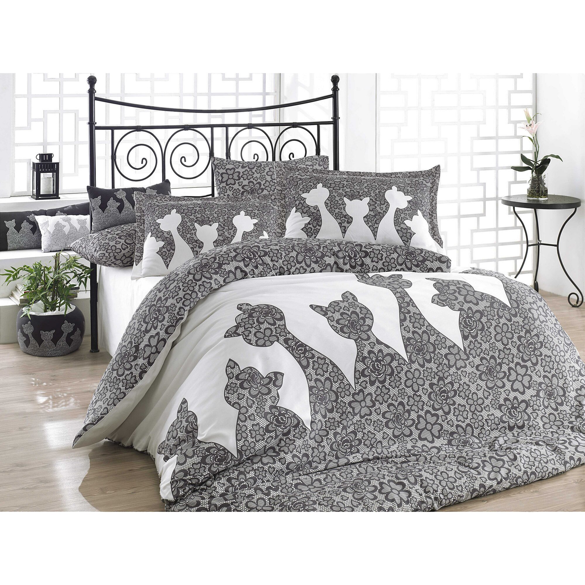 Lenjerie de pat bumbac 100% poplin, 4 piese, Hobby Home, Jazz Black