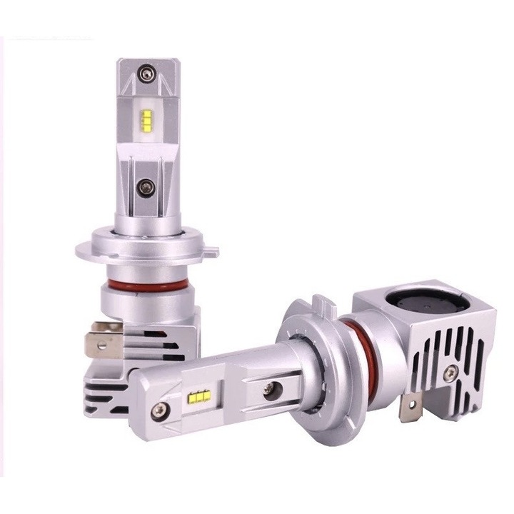 Set bec led slim pentru auto faza scurta / lunga, model H7, putere 10000 lumeni, cu canbus, 6000 k alb pur