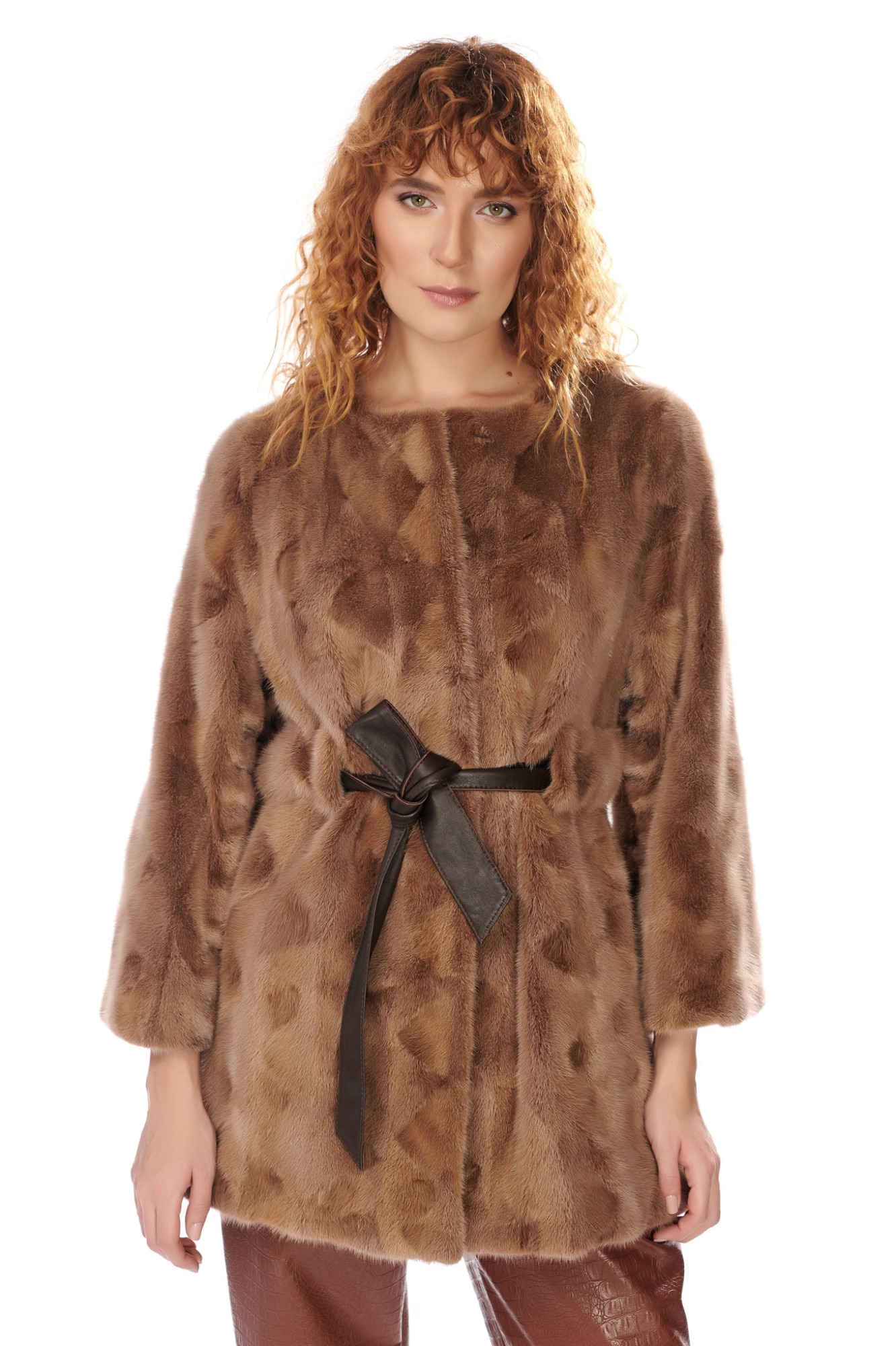 Haina lunga din blana de nurca, CuAnna, maro, M-L