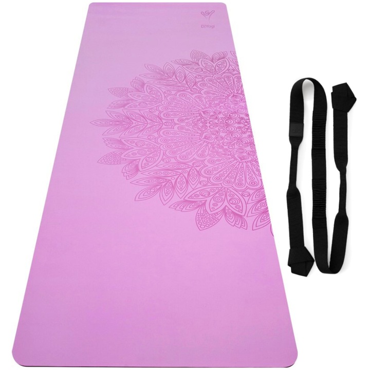 Saltea Fitness/Yoga/Pilates/Exercitii Profesionala cu Mandala, DIYogi, Mov, Curea Transport Inclusa,183 x 61 cm