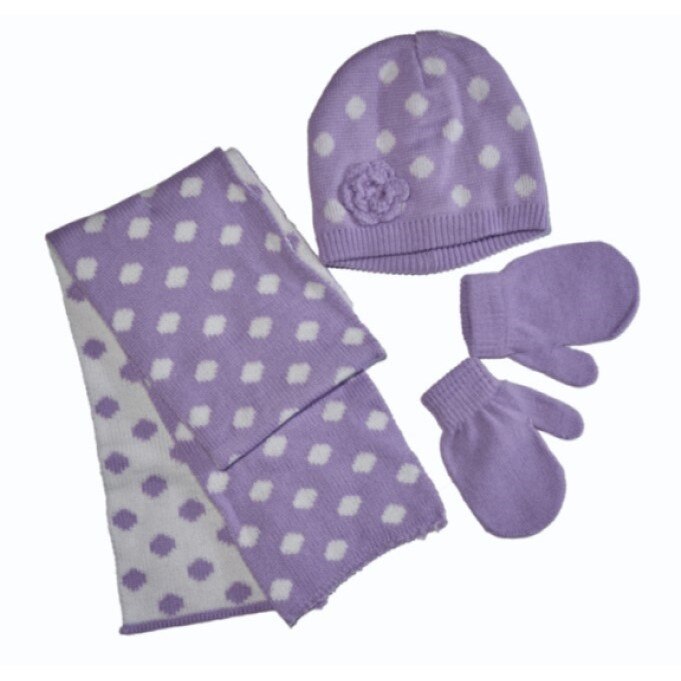 Set caciula cu fular si manusi, Mov deschis, 1-3 luni