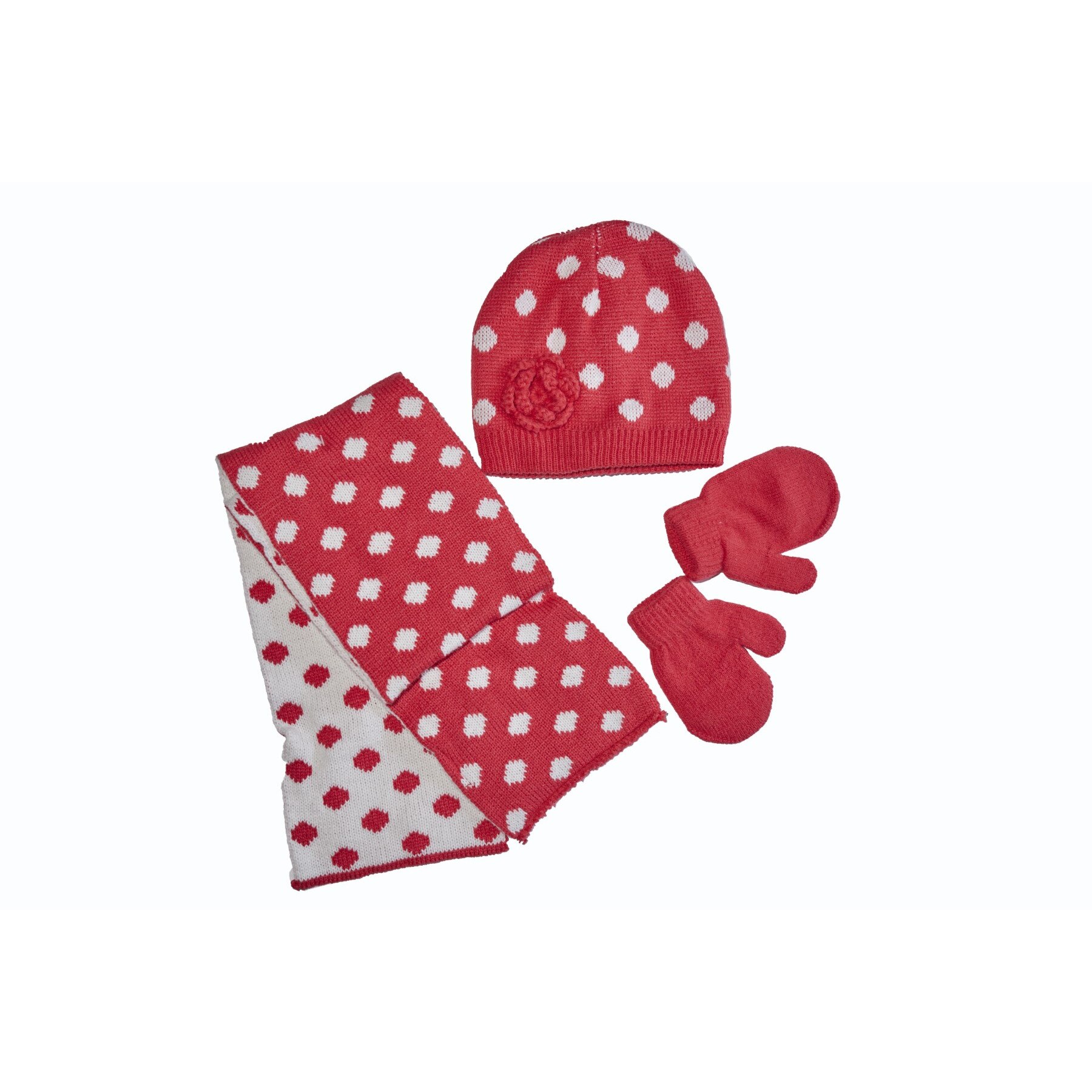 Set caciula cu fular si manusi, Rosu, 1-3 luni
