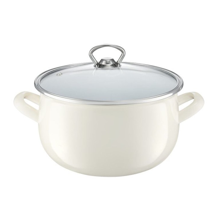 Oala email cu capac, Ambition, Garden, 22 cm, 5.7L, Crem