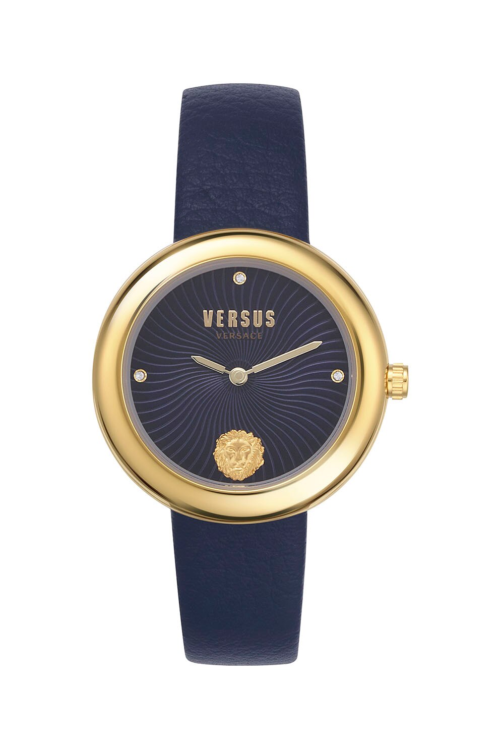 VERSUS VERSACE, Ceas cu o curea din piele Lea, 35 mm, Bleumarin/Auriu
