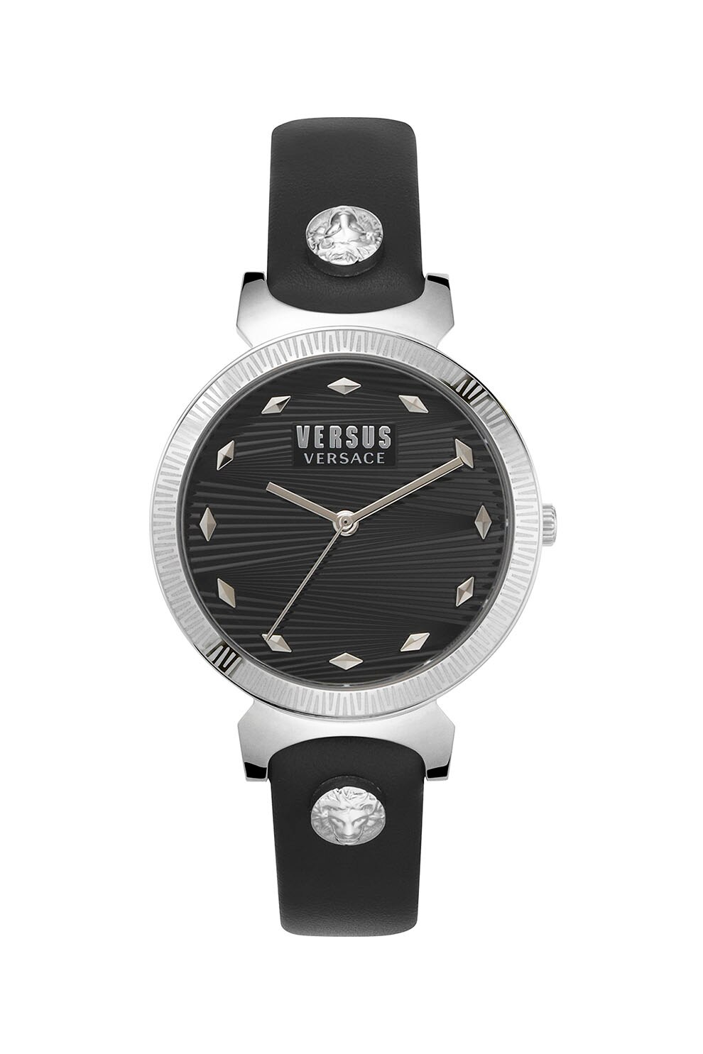 VERSUS VERSACE, Ceas rotund cu o curea de piele Marion, 36 mm, Negru/Argintiu