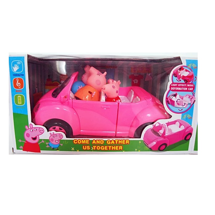 Set figurine + masina peppa pig familie in masina mullticolor