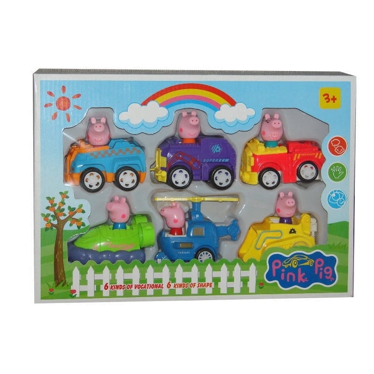 Set 6 figurine Peppa Pig in masini, multicolor
