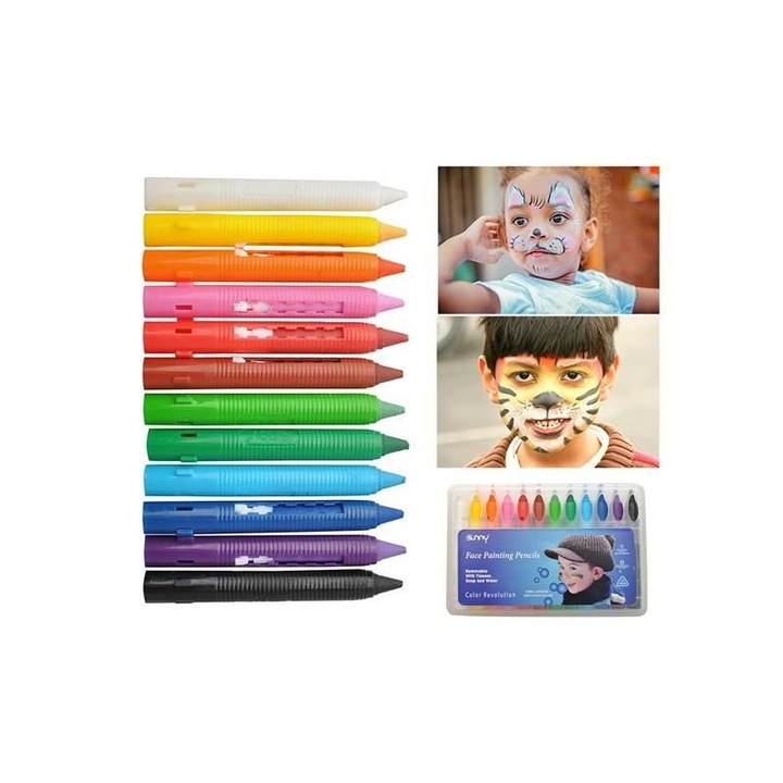Creioane De Pictat Pe Fata, Set 12 Culori Sunny