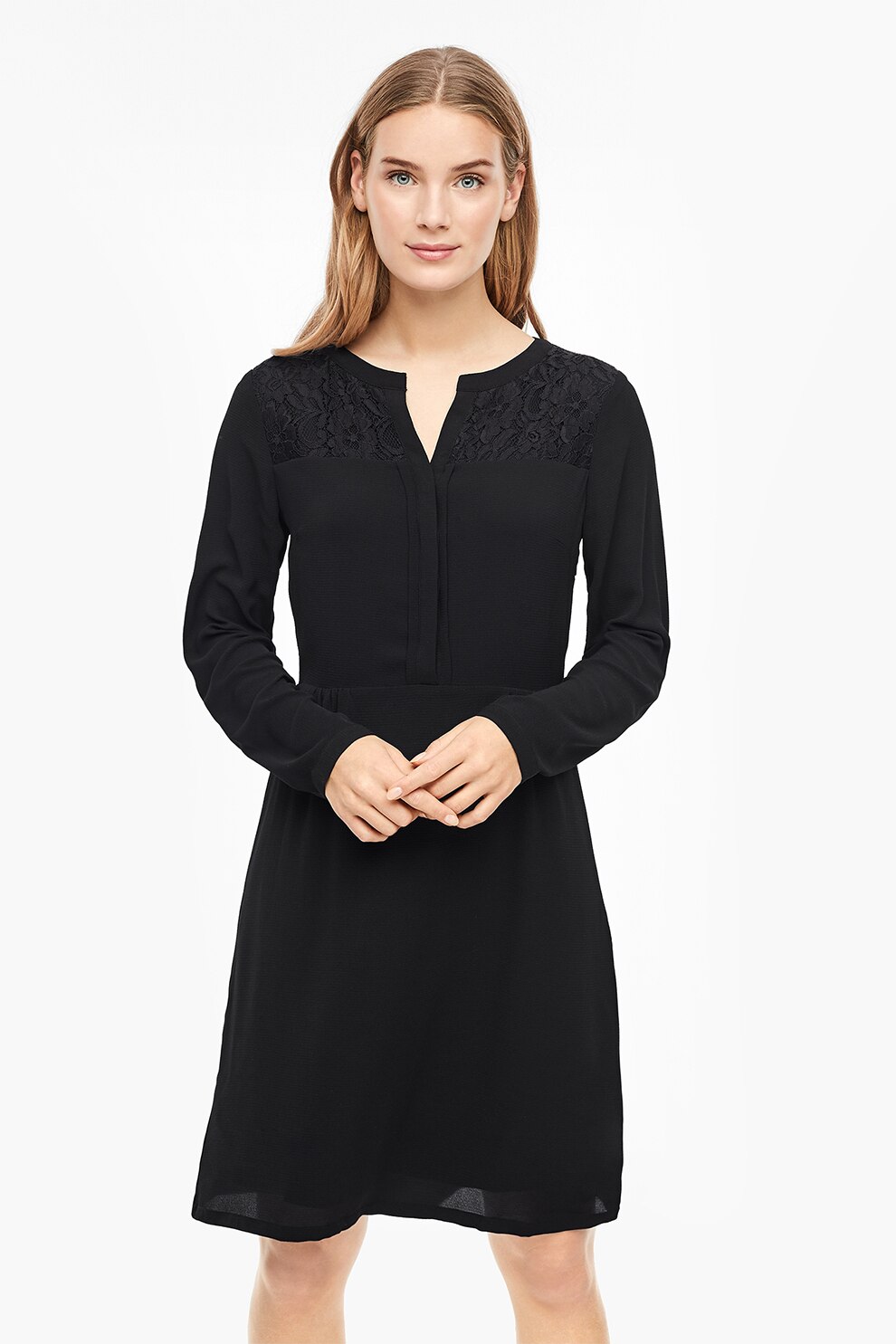 s.Oliver, Rochie tip tunica, cu insertii din dantela, Negru, XS