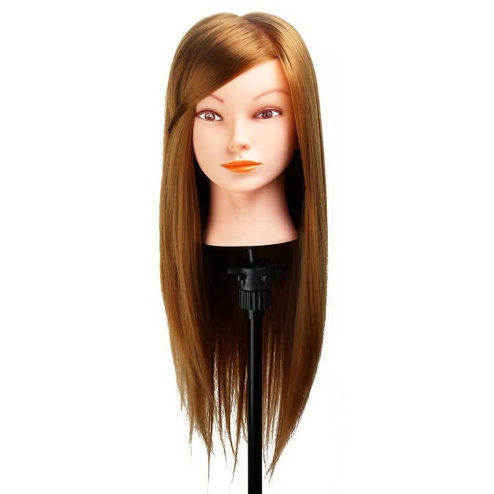 Cap practica manechin salon frizerie coafor Lung Des Sintetic 50cm Blond Inchis Auriu